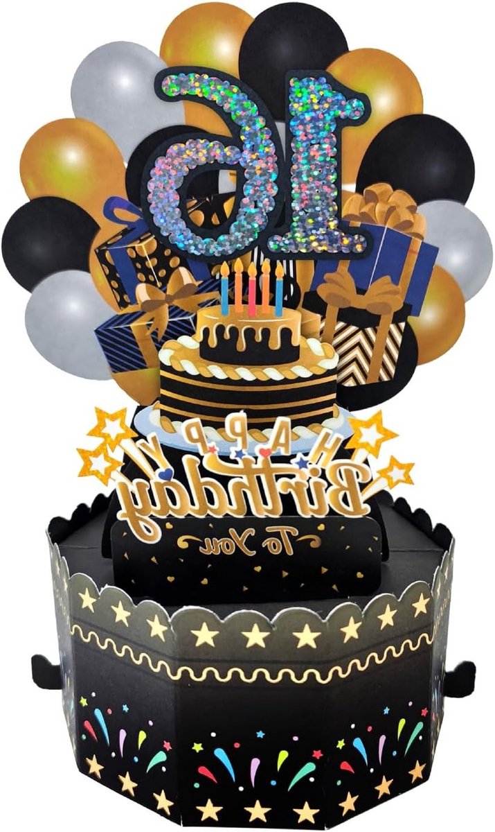 3D Pop-Up Verjaardagskaart voor 16e Verjaardag met Envelop voor Zoon, Dochter, Kleinzoon en Kleindochter - Unieke Cadeaukaart, Creatief Ontwerp, Feestelijke Verrassing