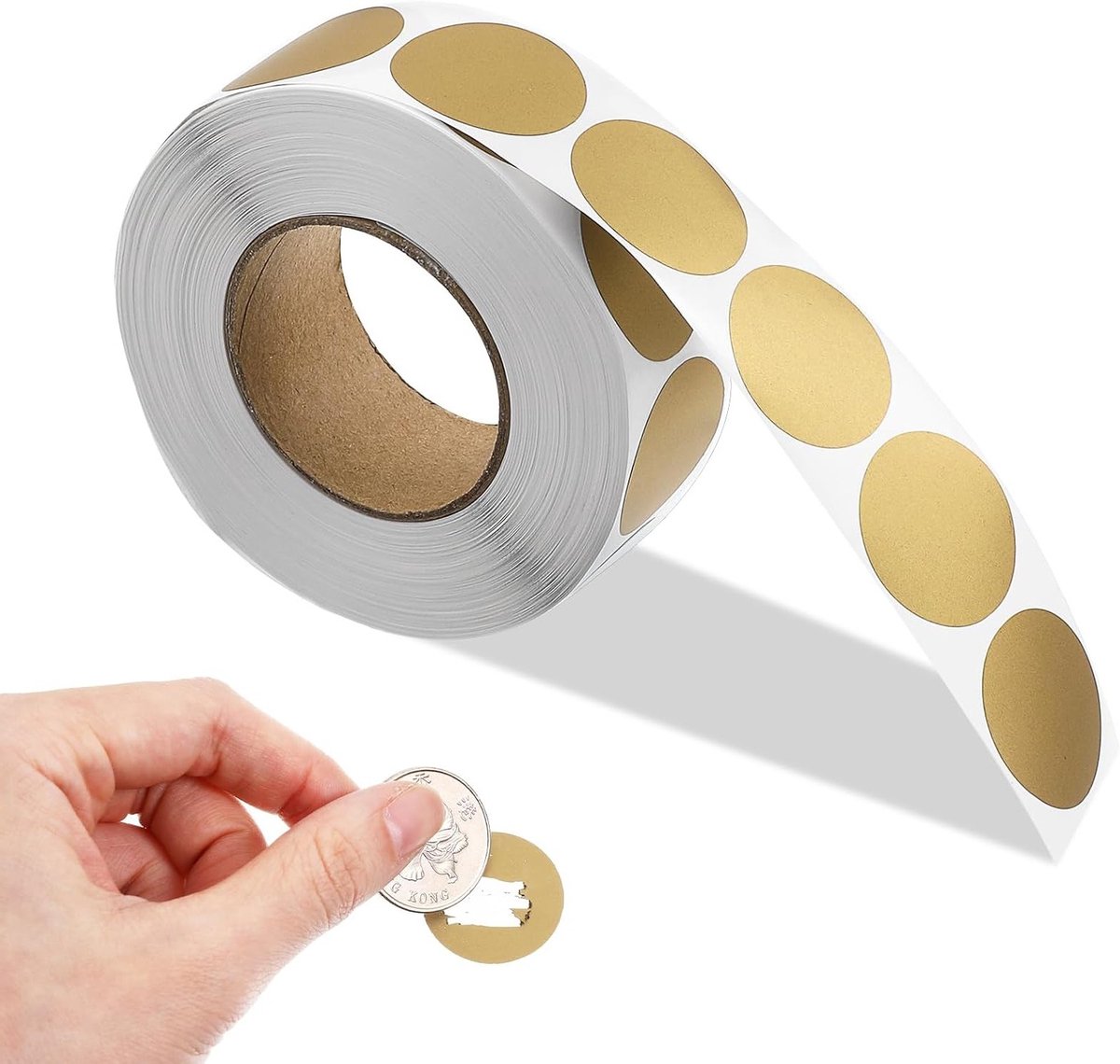 1000 Ronde Krasstickers van 2,5 cm voor Doe-Het-Zelf Cadeaus, Verrassingen en Feestdagen zoals Kerstmis en Valentijnsdag, Gouden Design