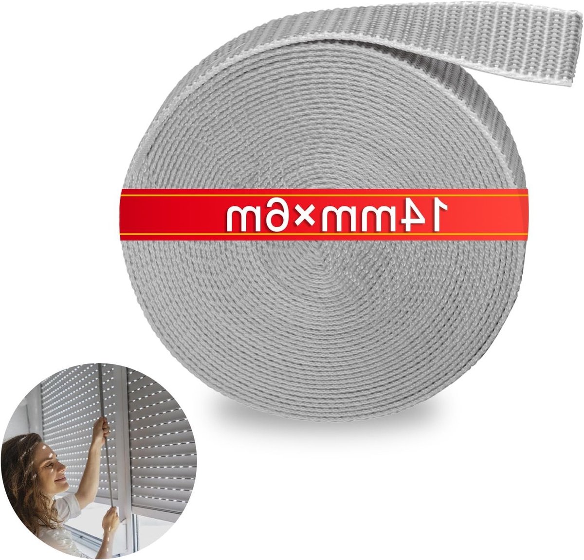 Duurzame en Scheurvaste Rolgordel voor Rolluiken - Eenvoudig Vervangbare Blindband - Accessoires voor Rolluiken en Gordijnen - 14mm x 6m in Grijs
