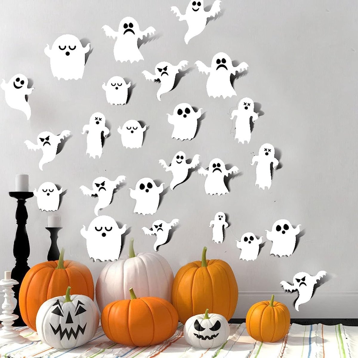 Seb2 - Halloween Decoratie - 3D Raamstickers - PVC Herbruikbaar - Makkelijk aan te brengen - Spook Stickers - Geschikt voor Feestdagen - 63 Stuks