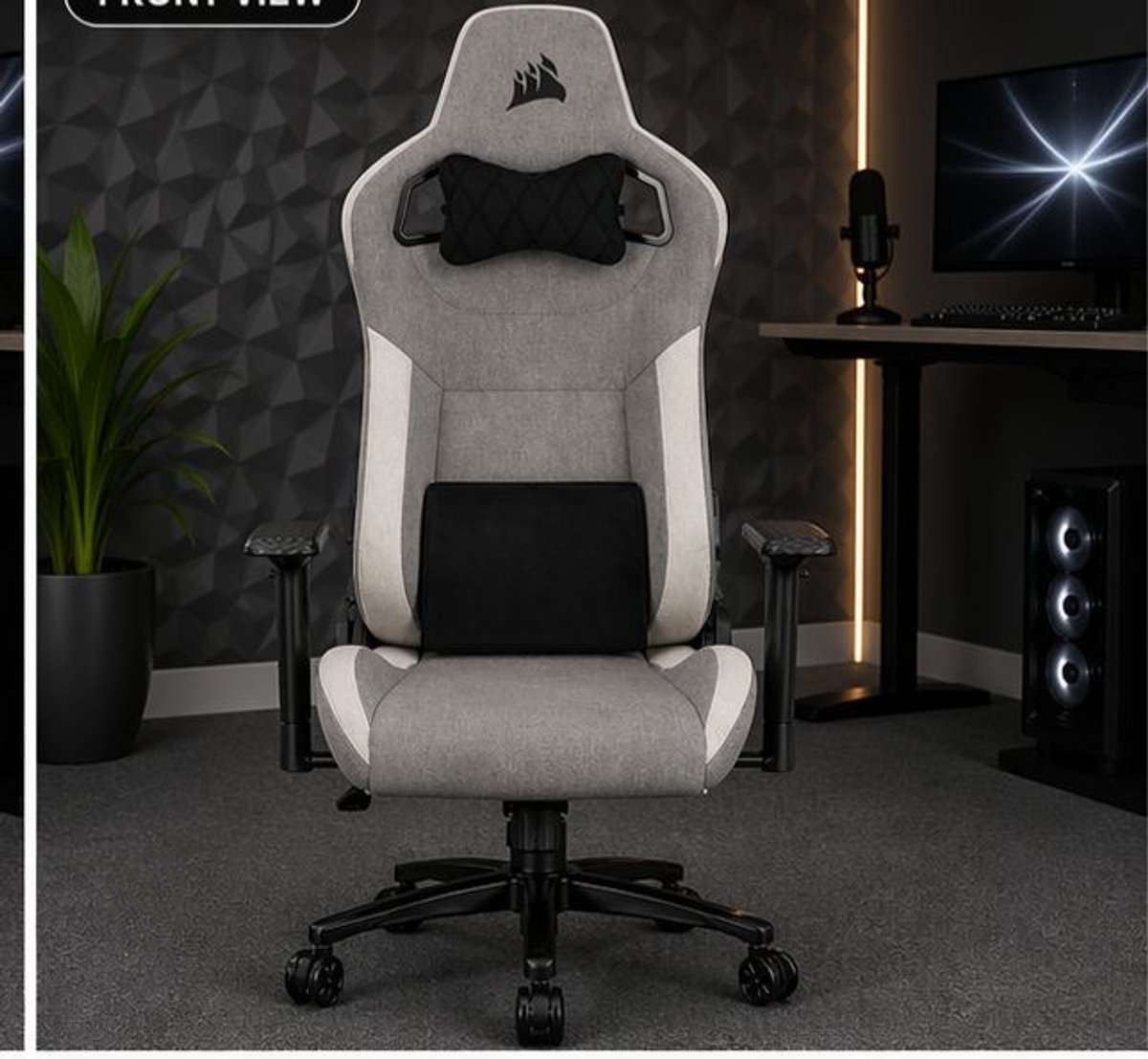 Gaming stoel ergonomisch verstelbaar ademende stof met 4D armleuningen en lendenkussen 38 x 69 x 88 cm grijs wit – Vermissen