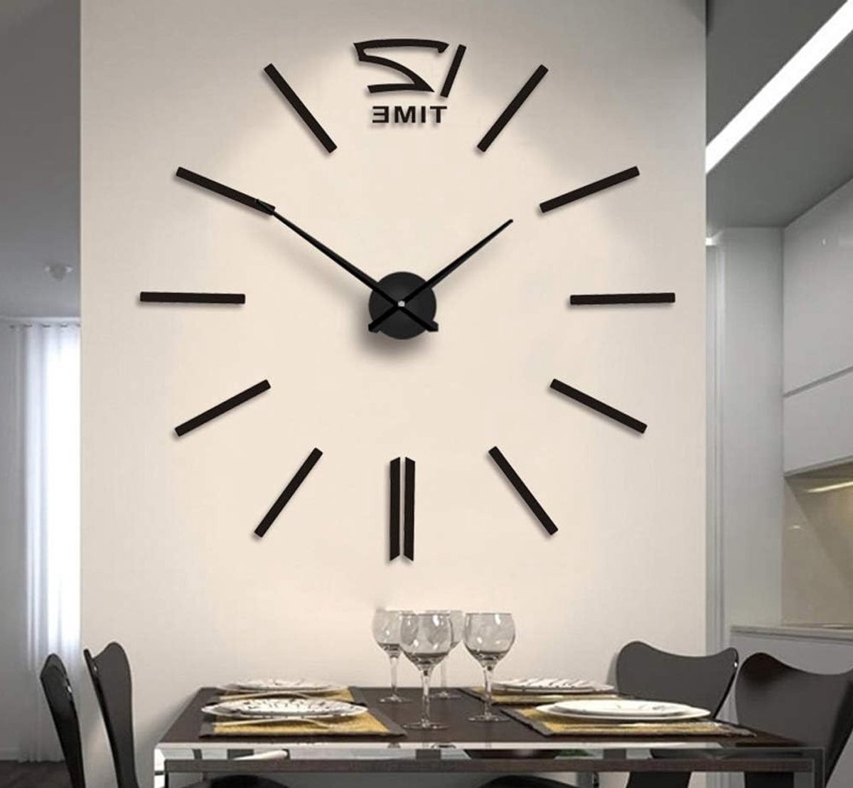 Grote 3D Wandklok met Spiegels Effect - Moderne Decoratie voor Woonkamer en Kantoor, Verwijderbare Acryl Klok zonder Batterij