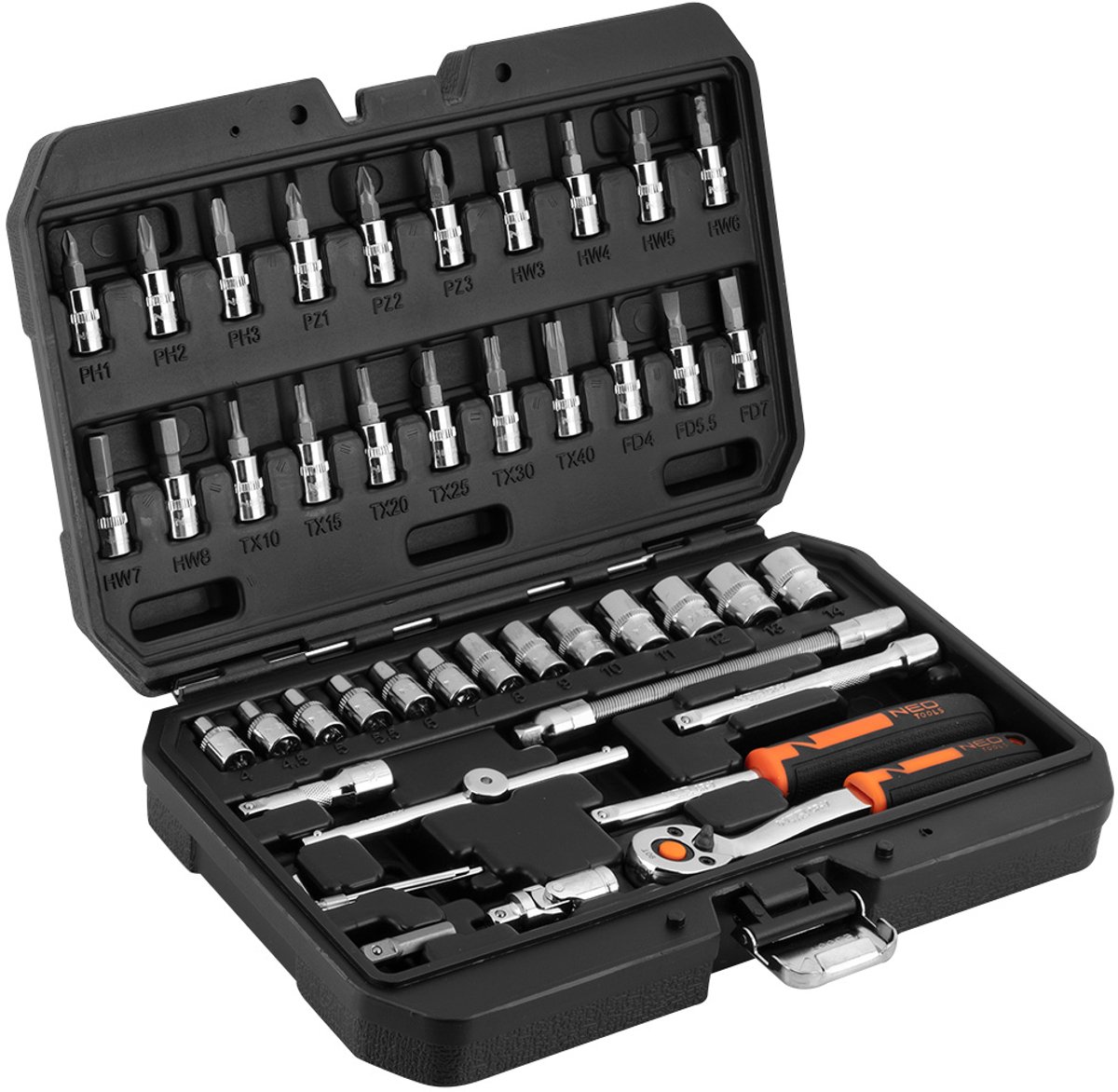 NEO 10-004 Serie - Dopsleutelset - 1/4" - 46-delig - CrV Staal
