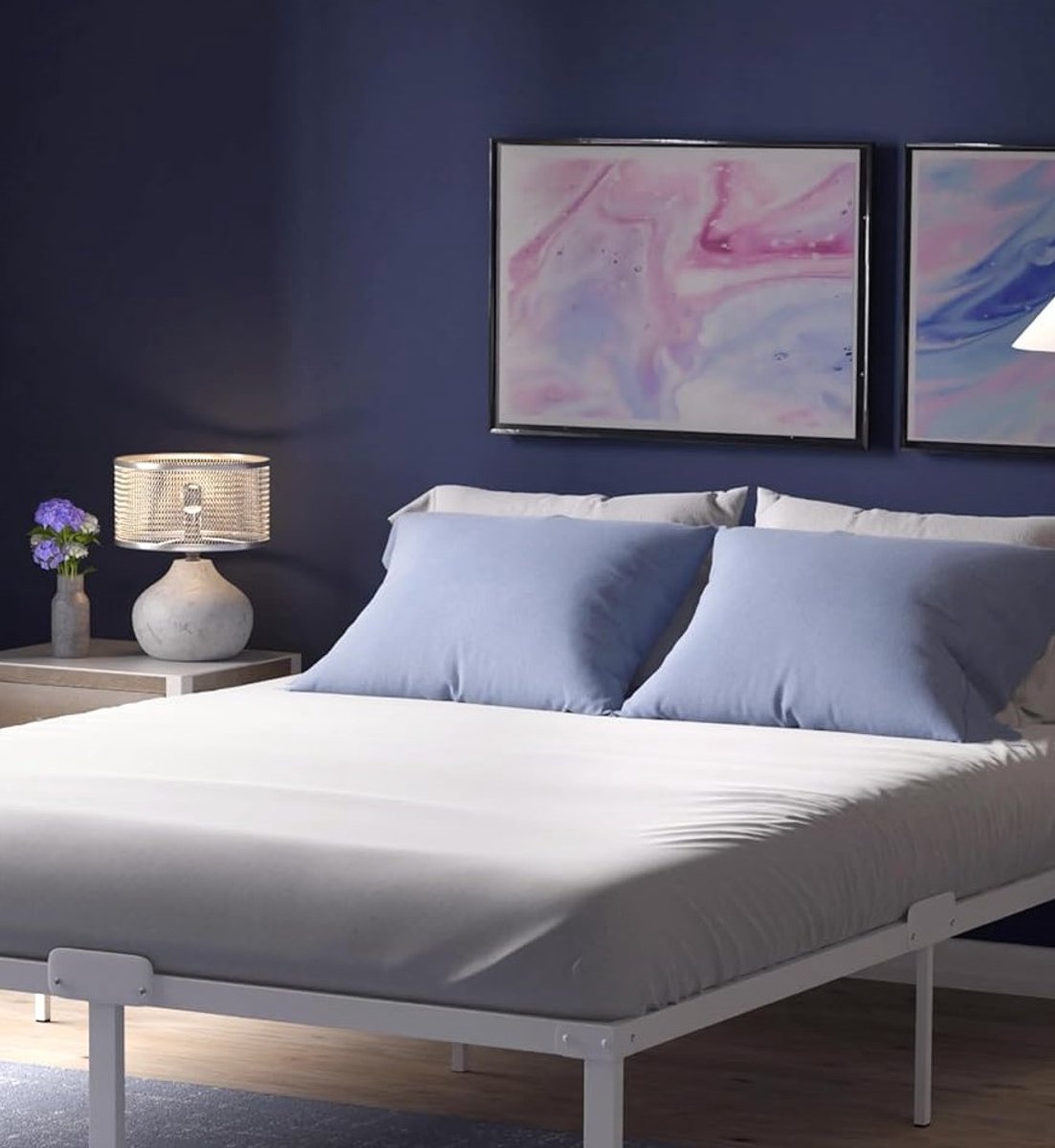 Luxe Wit Metalen Bedframe met Extra Hoge Poten – 140 x 200 cm – 41 cm Hoogte met Maximale Opbergruimte – Geluidsarm & Eenvoudige Montage