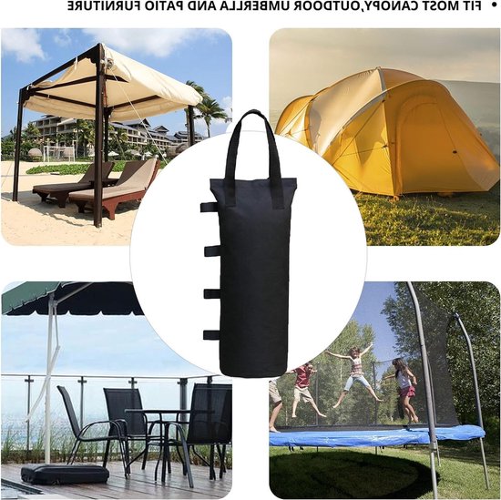 Set van 4 hoogwaardige zandzakken voor stevige en directe ondersteuning van gazebos en schuilplaatsen, zwarte gewichten voor stabiliteit — afbeelding 3