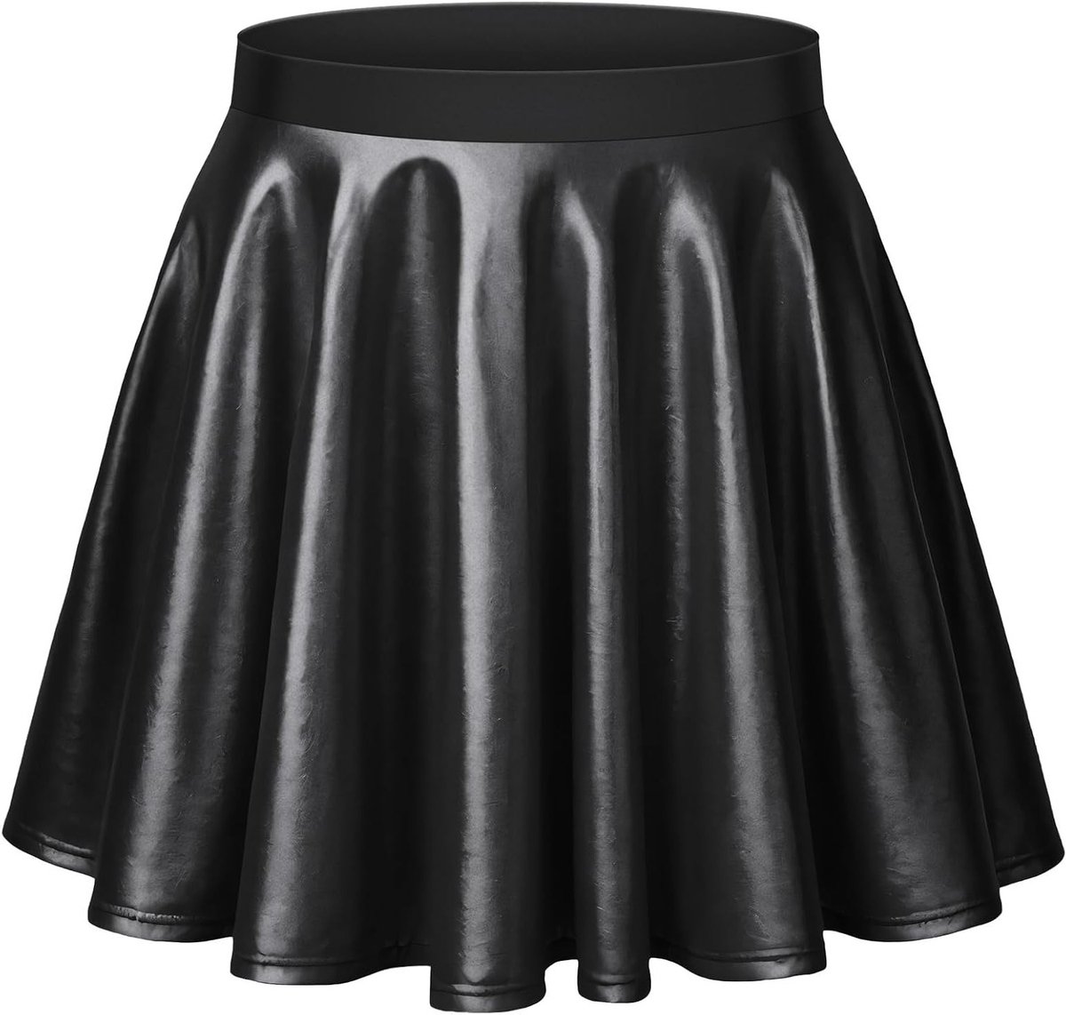 Vrouwelijke Metallic Shiny Flared Rok, Mini Skater Rok voor Feestjes, Casual Plissé Rok voor Halloween en Rave Party