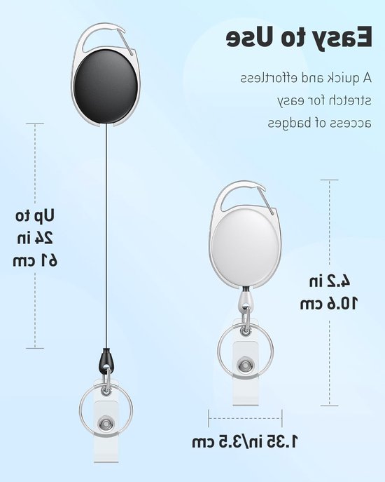 Set van 2 Uittrekbare Badge Reel voor Badgehouder, Stevige Sleutelhanger met Rvs Veer en Nylon Touw, Ideaal voor Werk en Evenementen van Merkloos — afbeelding 5