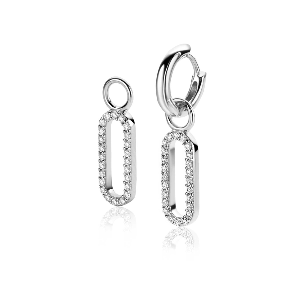 20mm ZINZI zilveren oorbedels in ovale vorm, bezet met witte zirconia's ZICH2506 (zonder Oorbedels)