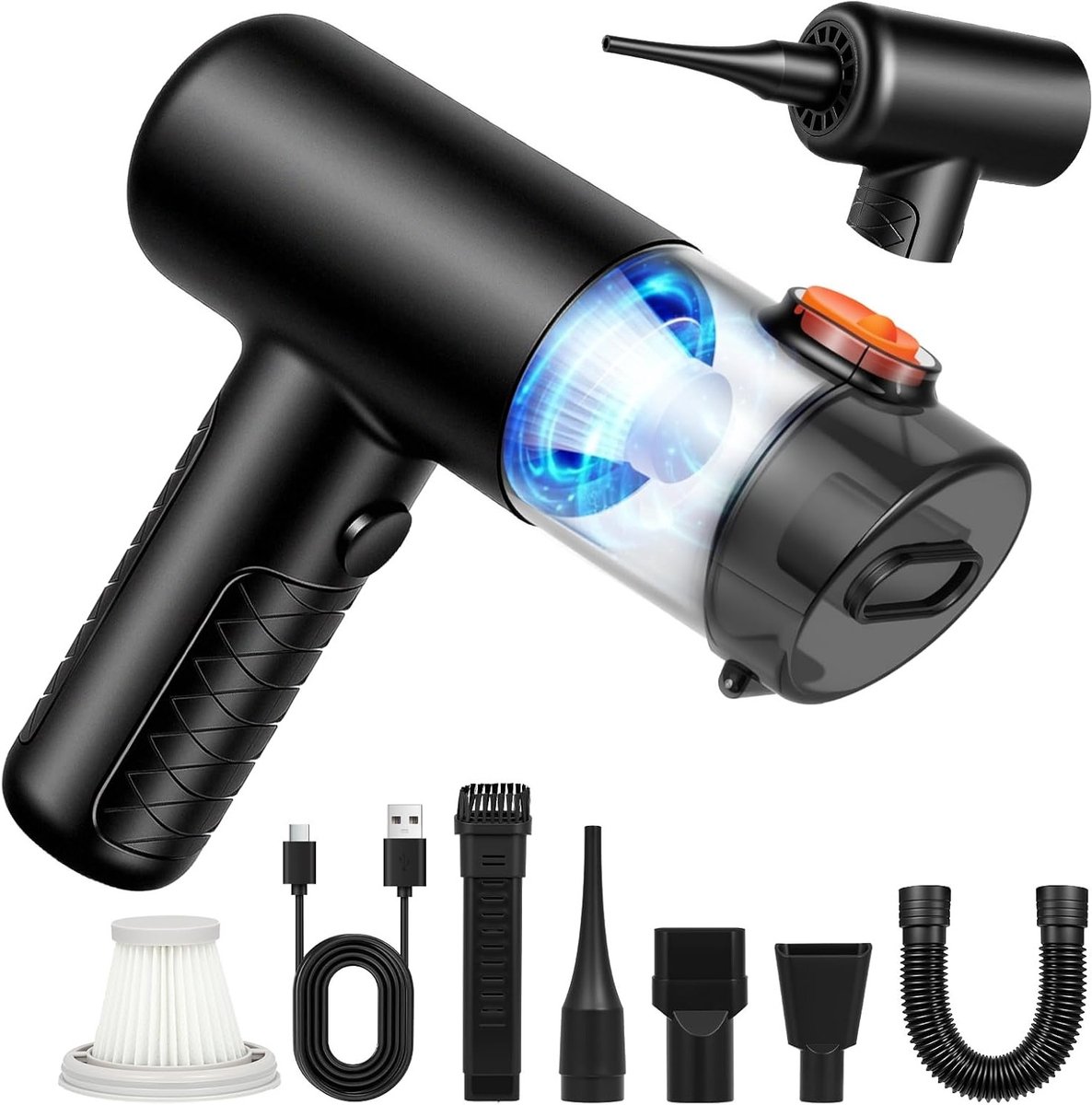 Draadloze Handstofzuiger, 20.000Pa Kracht, 4-in-1 Auto Stofzuiger met Accessoires, Mini Stofzuiger voor Huisdieren en Auto, Oplaadbare en Handzame Stofzuiger