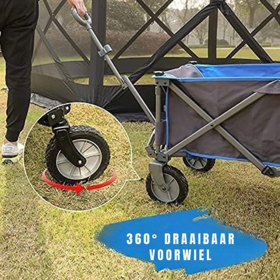 RUX® Strandkar - Bolderkar Opvouwbaar - Bolderwagen Voor Alle Terreinen - Boodschappenwagen Met Handige Opbergruimtes - Tuinkar Met Verstelbare Handgreep - Winkeltrolley 100 kg Opbergruimte - Zwart - 89cm x 48cm x 30cm van Merkloos — afbeelding 3