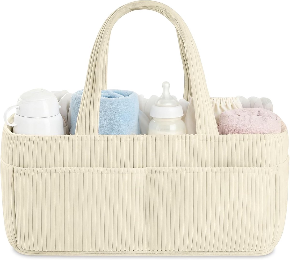 Daity Luiermandje – Auto-organizer voor luiers – Geschikt voor commodes – Opbergmand voor de babykamer – 35 x 17 x 22 cm – Crèmewit