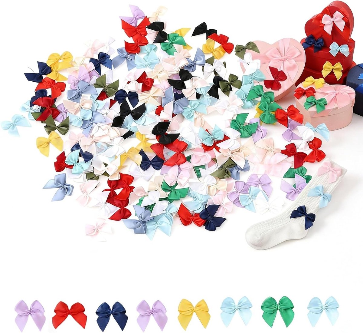 Mini Decoratieve Strikken - 100 Stuks Zelfklevende Satijnen Bows voor Huwelijk, Kaarten en Cadeaus in Diverse Kleuren