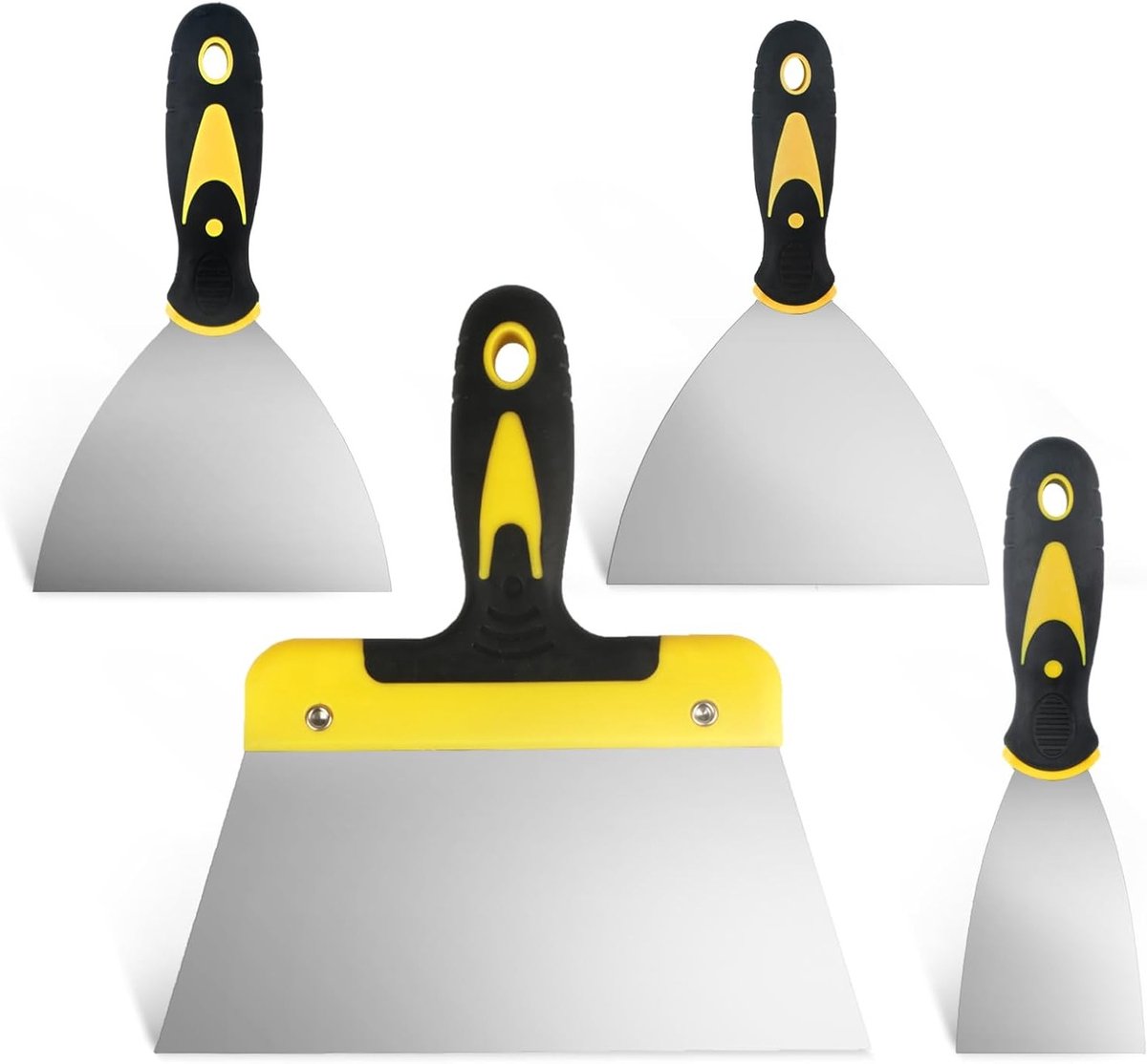 Set van 4 Spatels voor Schilderen en Plamuren, Rvs Spatula's met Kunststof Handvat, Ideaal voor Droogwand en Schrapen, Inclusief 2/4/6/8 Inch Maten
