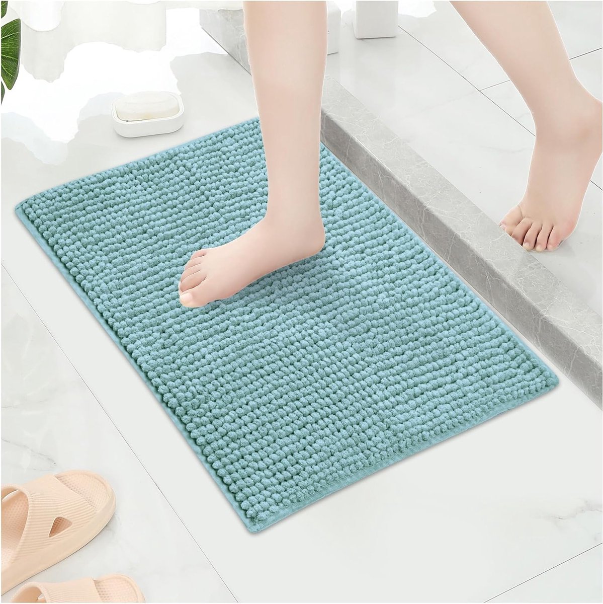 Zachte en Luxe Antislip Badmat - Absorberend en Wasbaar - Ideaal voor Badkamer, Keuken en Slaapkamer (Blauw, 60x90cm)
