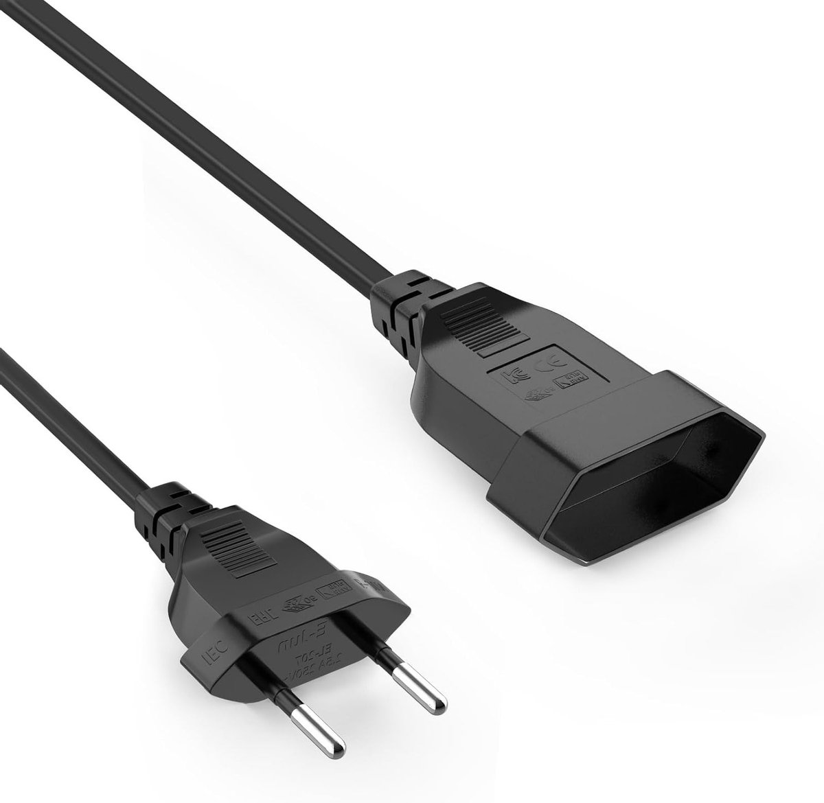 5 Meter Verlengkabel voor Type C Stekker, Dunne Platte Voedingskabel met Euro Plug, Zwart, Ideaal voor Thuis en Kantoor