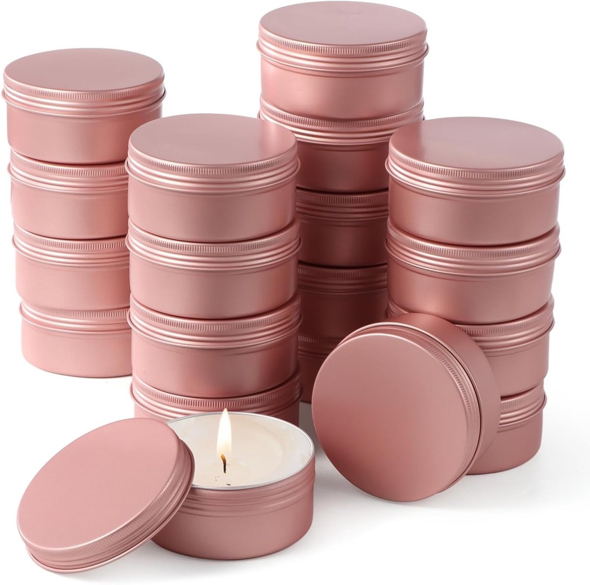 Set van 18 Aluminium Blikjes met Schroefdeksel, Lege Ronde Opbergdozen voor Kaarsen, Cosmetica en Specerijen