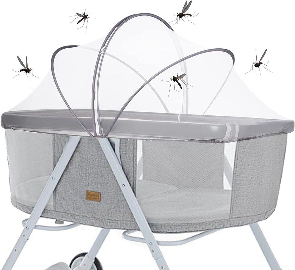 Opvouwbaar muggennet voor babybed en kinderwagen met stille ritssluiting, insectenbescherming, universeel en wit, 100 x 55 cm