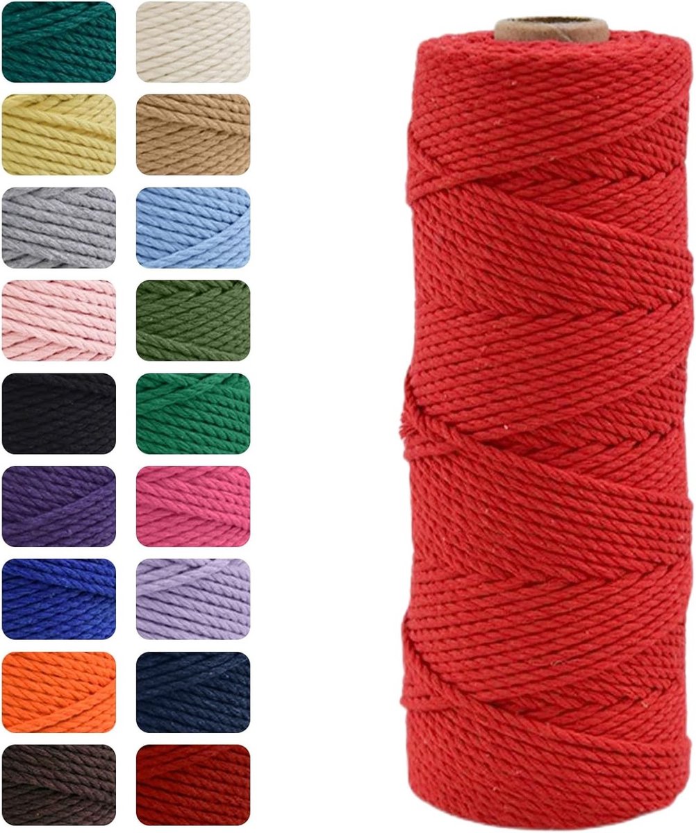 3mm Macrame Touw 100m Rood Chemisch Vrij Touw voor DIY Creaties, HuDecoratie en Cadeauverpakking, Kerst en Bruiloft Versieringen