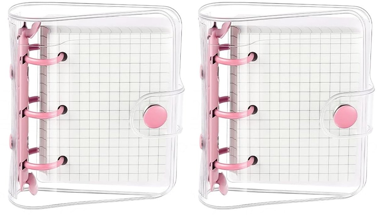 2 Set Mini Binder Transparant met Drukknop en Notitieboekje voor Scrapbooking