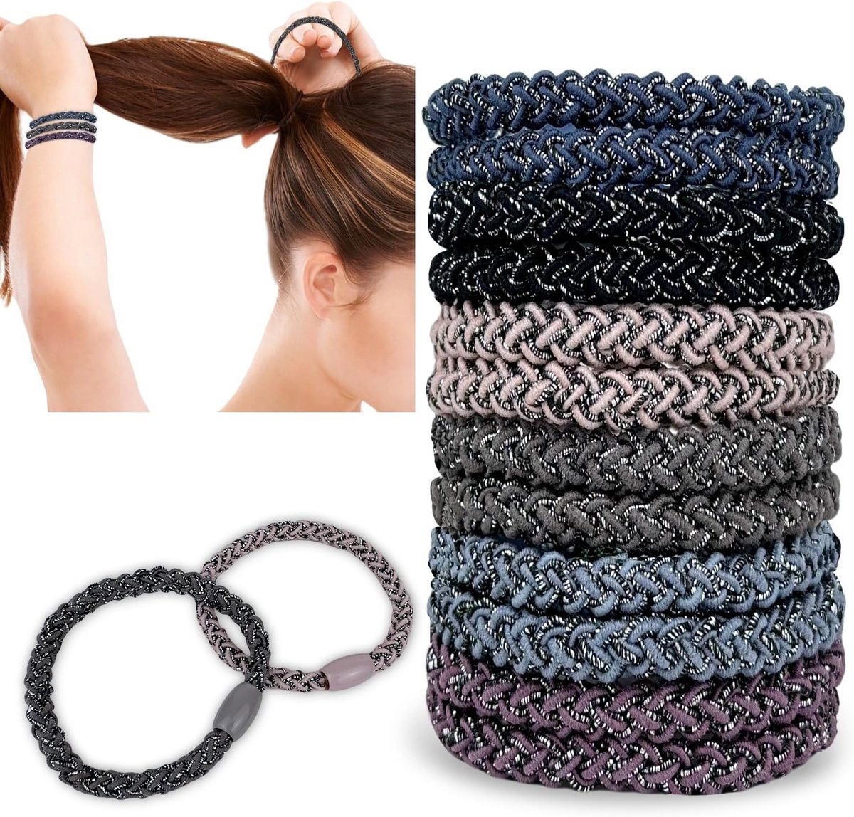 Kleurige Haargummis Set van 12 Stuks, Elastische Ponytail Houders en Haaraccessoires voor Vrouwen en Meisjes zonder Schade