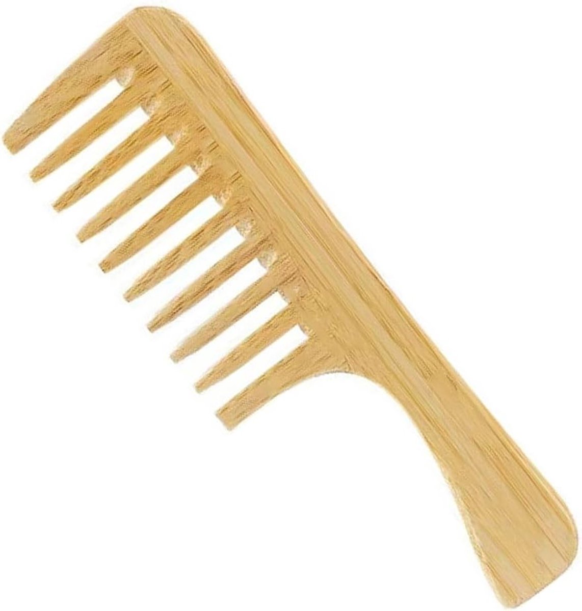 Houten kam met brede tanden voor het ontwarren van krullend haar, anti-frizz en volumeverhoging, geschikt voor alle haartypes en zowel mannen als vrouwen.