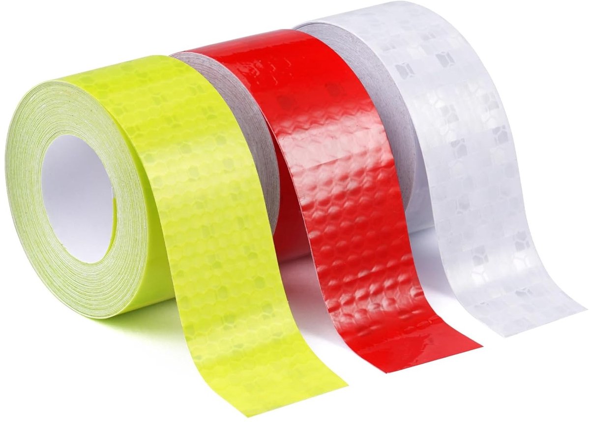 Set van 3 Reflecterende Waarschuwingslinten - 5m x 2.5cm Waterdichte Zelfklevende Tape voor Voertuigen, Fietsen en Helmen in Rood, Geel en Wit