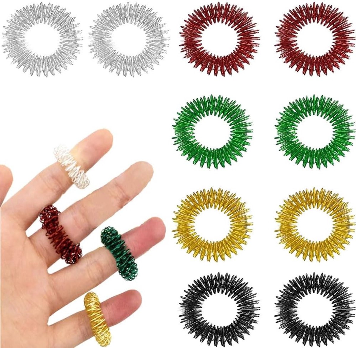 Set van 10 Acupressuur Ringen voor Finger- en Teenmassage - Verminder Stress, Stimuleer Bloedcirculatie en Ontspan Spieren