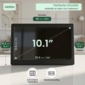 Een 10,1 inch digitaal display met afmetingen 25 cm breed, 16,2 cm lang en 2,2 cm diep.