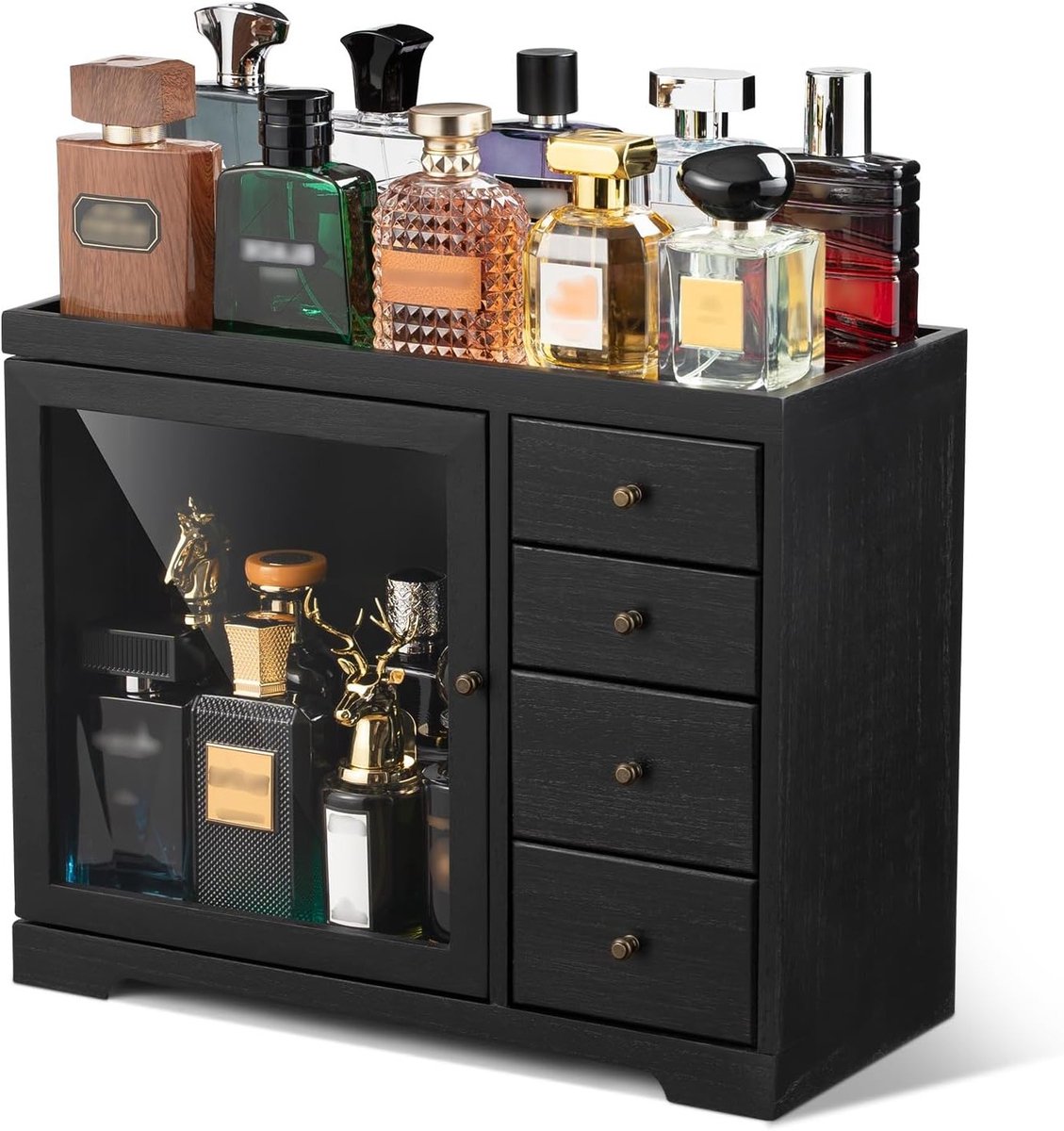 Houten Parfumorganizer met Lade en Transparante Deksel, Luxe Opbergdoos voor Geuren, Cosmetica en Sieraden, Perfect Cadeau voor Mannen