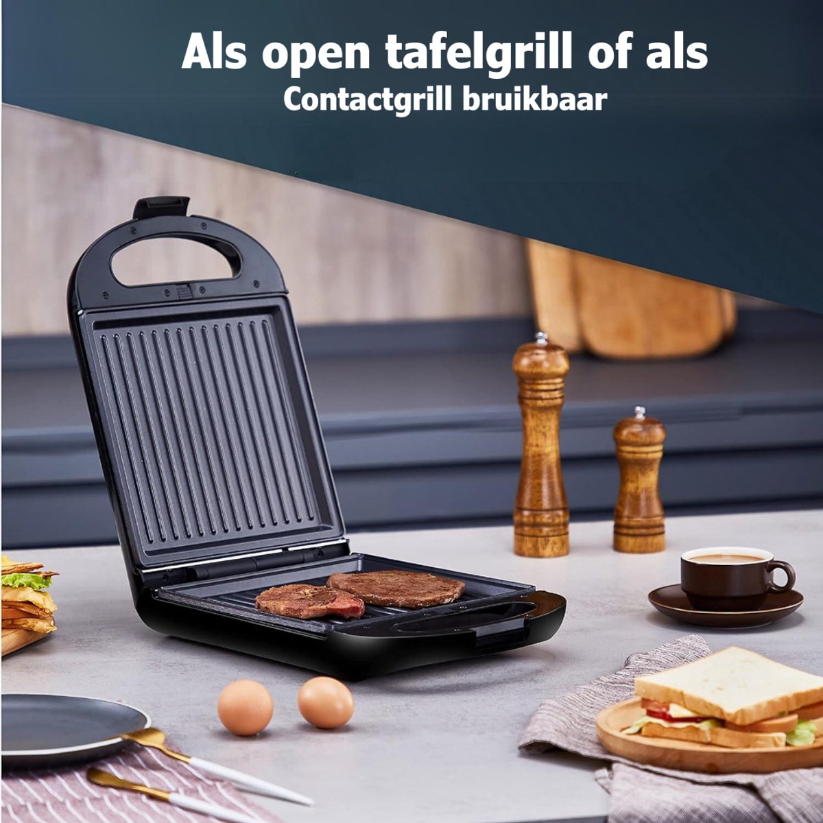 RUX® Wafelijzer Met Verwisselbare Platen – Tosti Apparaat – Wafelmaker 1200 Watt – Panini Grill – Contactgrill – 3-in-1 Sandwich Maker XXL – Grill Apparaat Met 3 Antiaanbakplaten - Zwart - 35cm x 24cm x 10cm; 3 kg thumbnail 6