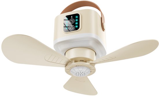 Camping ventilator 3-in-1 met LED licht, 7600mAh accu, stil, hangend en staand, afstandsbediening, beige