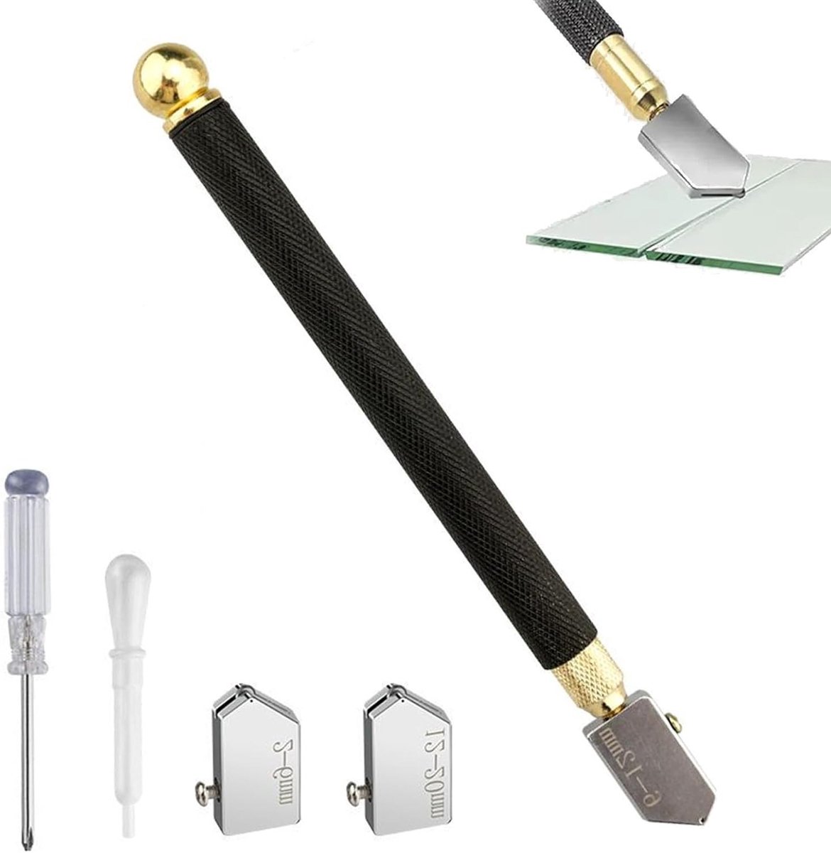 Professionele Glas Snijder met 3 Carbide Snijkoppen, Antislip Handvat voor Dikke Glas, Spiegels en Tegels