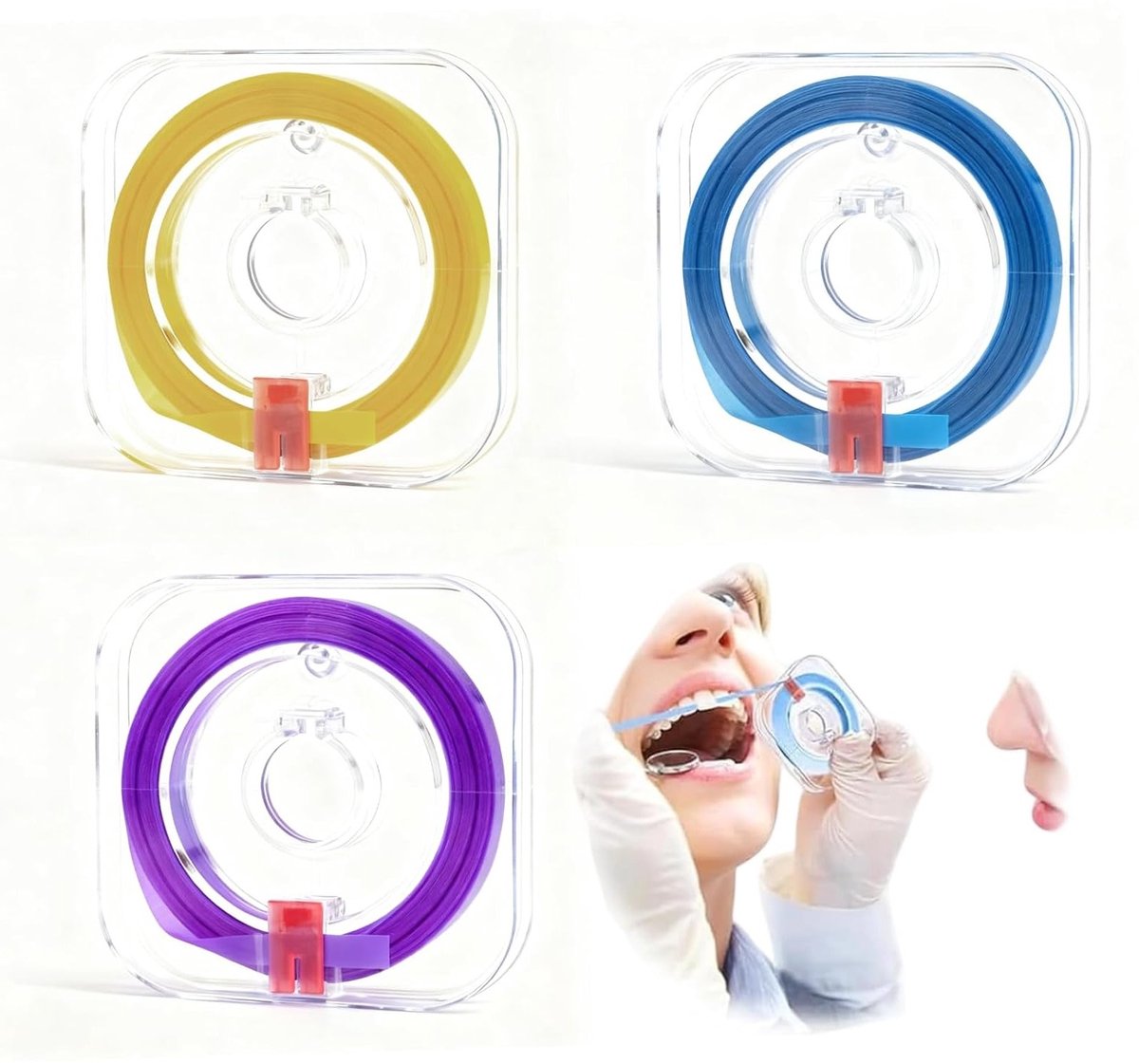 Tandenpolijstpapier, 3 vellen voor ruimte tussen tanden, paars, blauw en geel, ideaal voor tandhygiëne, tanden reinigen en polijsten (4mm x 6m)