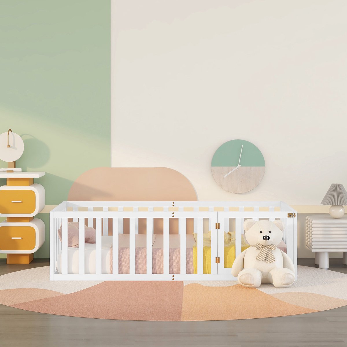 VVBV Kinderbed 90x200 – Montessori Bed – met Lattenbodem – Massief Hout – Wit – met Uitvalbeveiliging – Zonder Matras