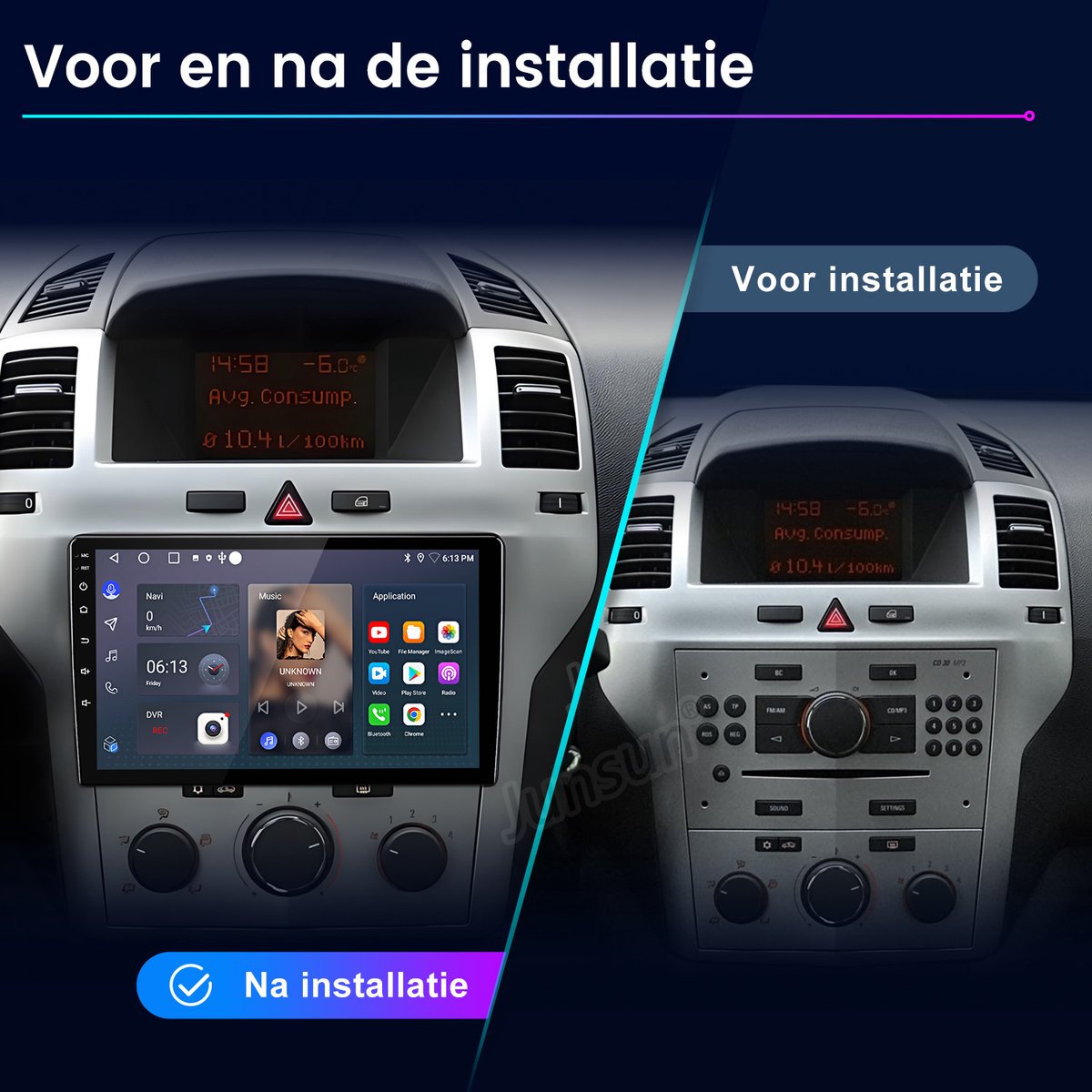 Junsun Android 15 Autoradio Geschikt Voor Opel Zafira B 2005-2014 Accessoires, 2GB+64GB, Draadloze CarPlay & Andriod Auto, DAB+, GPS-navigatiesysteem, Bluetooth, Stuurwielbediening, WiFi, RDS, 9-inch HD Touchscreen, DSP, Quad-core processor