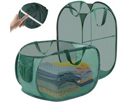 carmdering - Pop-up Wasmand - Opvouwbare Wasmachine Mand - Mesh Waskorf - Snel Openen En Sluiten - Optimale Luchtcirculatie - Polyester Mesh En Stalen Draad - Duurzaam Groen Design - Ideaal Voor Meerdere Ruimtes - 2 Stuk