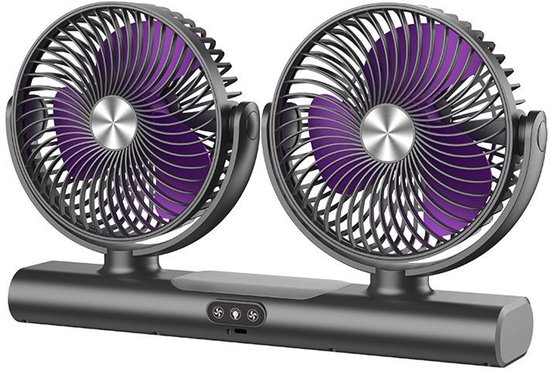 Duo Tafelventilator USB Oplaadbaar – 2 Koppen Luchtcirculatie, LED Licht, Oscillatie, Wand- & Bureauventilator