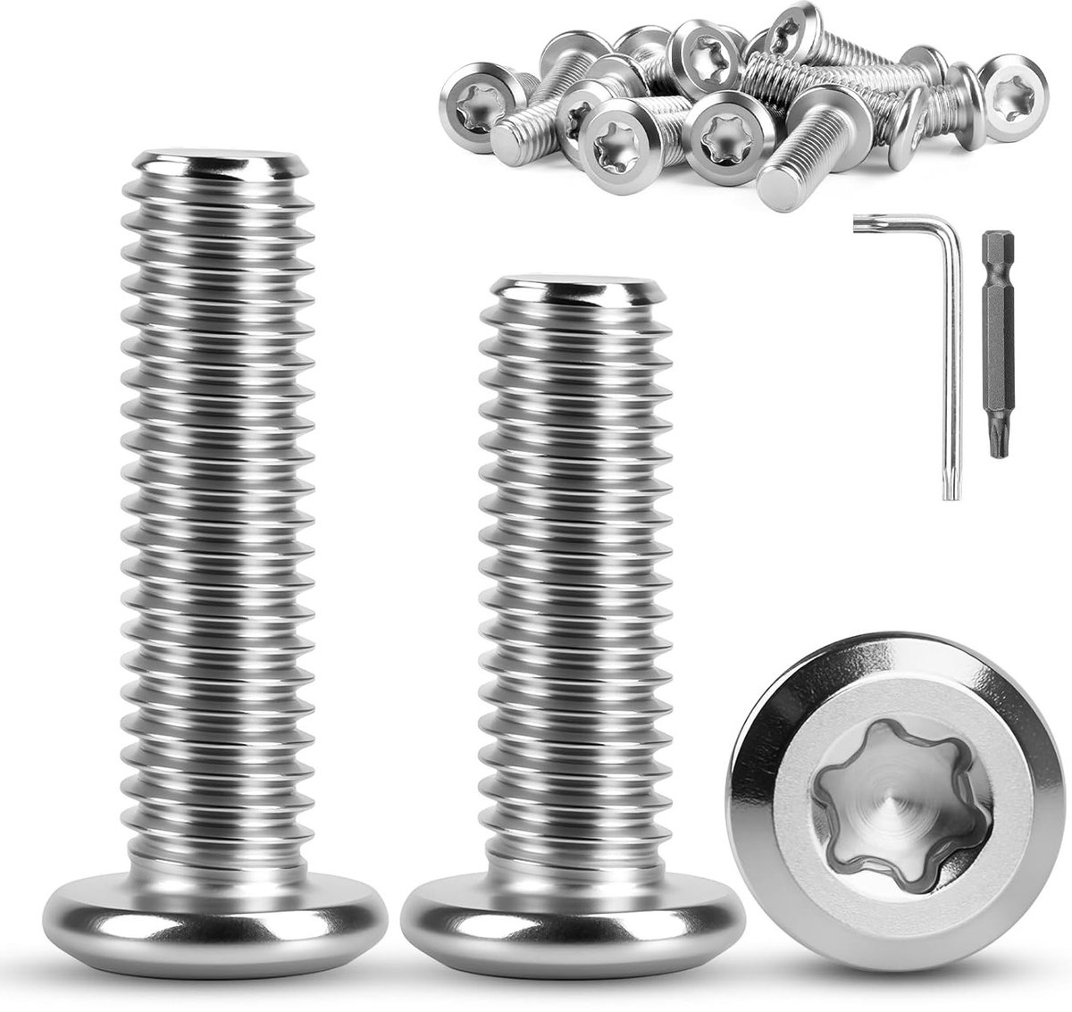 M6 x 20 mm Platte Hoofdschroeven voor Meubels, RVS A2 V2A, Torx Sleutel en Bit, Verpakking van 25 Stuks, Ideaal voor Klussen en Montage