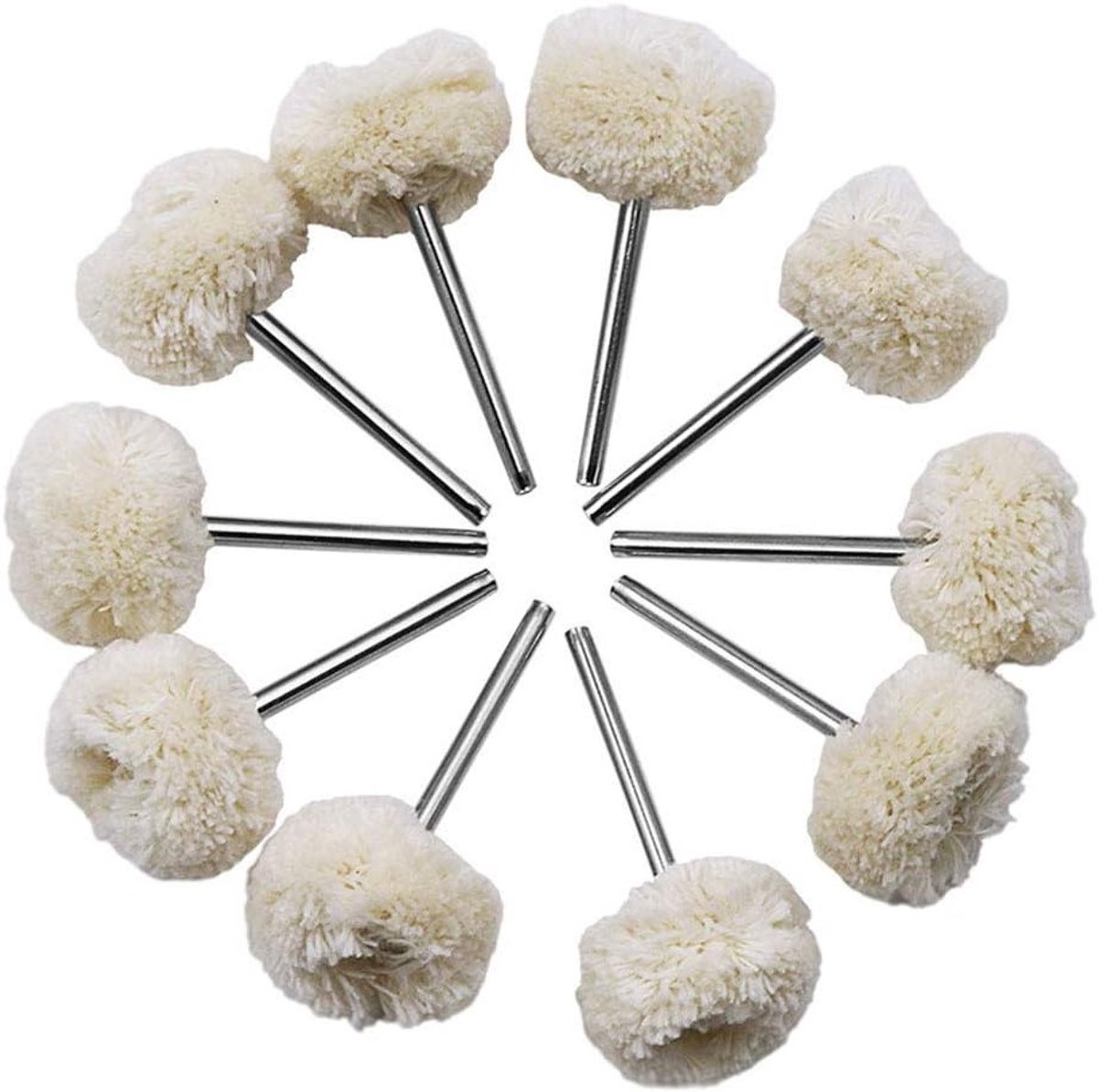 10-delige Polijstwielen Set voor Dremel, Schuuraccessoires voor Metaal en Glas, 3mm Shank Buffing Balls voor Juwelen Polijsten