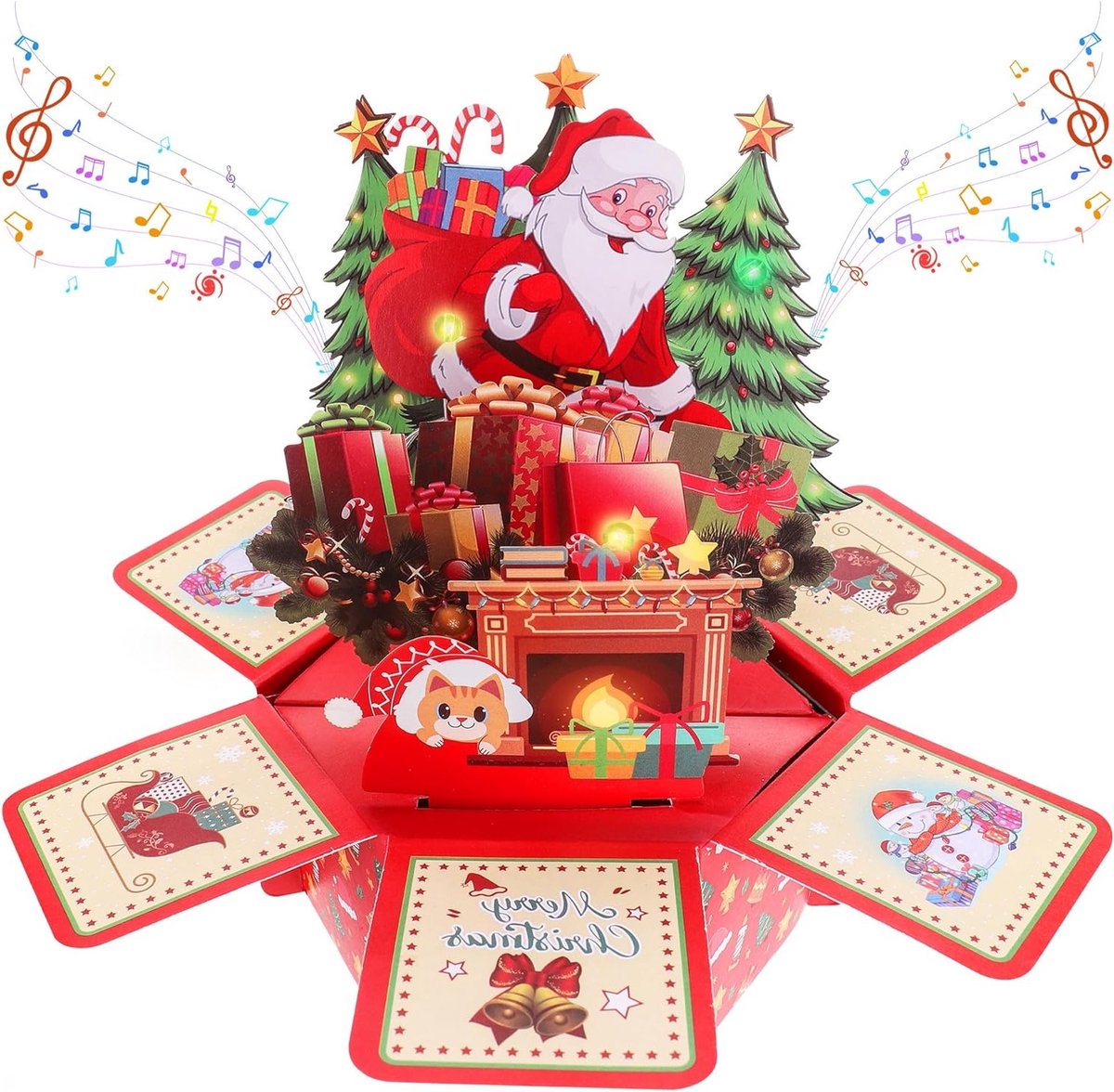 3D Pop-up Kerstkaart met Muziek en Licht - Perfecte Cadeaukaart met Envelop voor Vrouwen, Mannen en Kinderen tijdens de Feestdagen