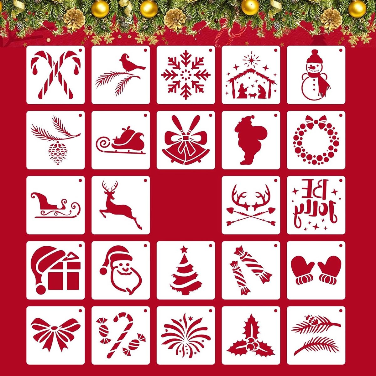 Herbruikbare Plastic Kerstsjabloon Set voor Dagboek Schilderen en Kaarten Ontwerpen - 24 Creatieve Ontwerpen voor Feestdagen