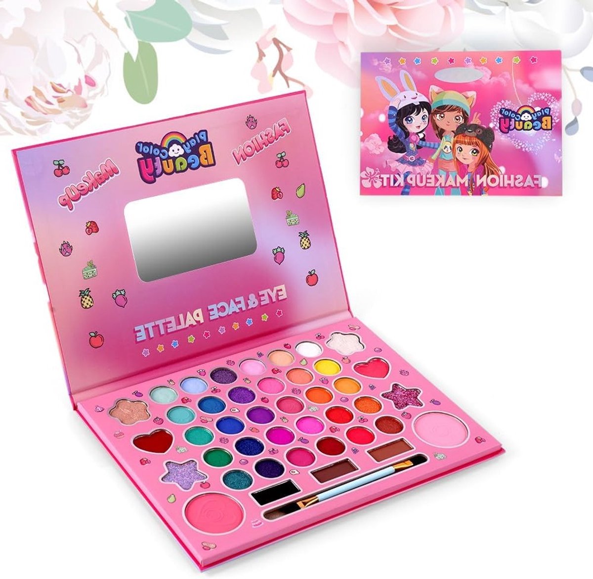 41 Kleuren Make-up Set voor Kinderen, Niet-Toxische Cosmetica, Prinsessen Make-up Kit met Kwast en Spiegel, Afwasbare Make-up voor Meisjes, Perfect Cadeau voor Verjaardag en Feestdagen