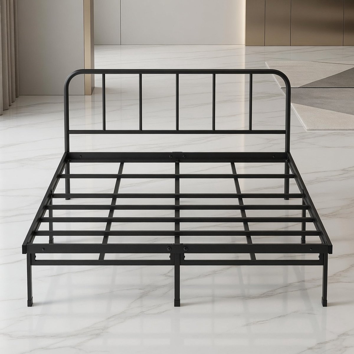SteelSpace Platformbed 140x190 cm – Mobili Bella – Metalen Bedframe met Opbergruimte (33 cm) – Zwart Stalen Bed zonder Hoofdbord – Extra Sterk tot 340 kg – Eenvoudige Montage