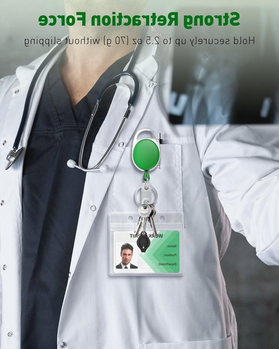 Set van 2 Uittrekbare Badge Reel voor Badgehouders, Sterke ABS Behuizing, Rvs Veer en 24 Inch Nylon Koord met Carabiner en Clip voor Sleutels en ID Kaarten van Merkloos — afbeelding 5