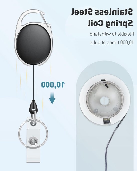 Set van 2 Retractable Badge Reel voor Badgehouder, Stevige Sleutelhanger met Nylon Touw en Carabiner Clip, Ideaal voor Werk en Evenementen van Merkloos — afbeelding 2
