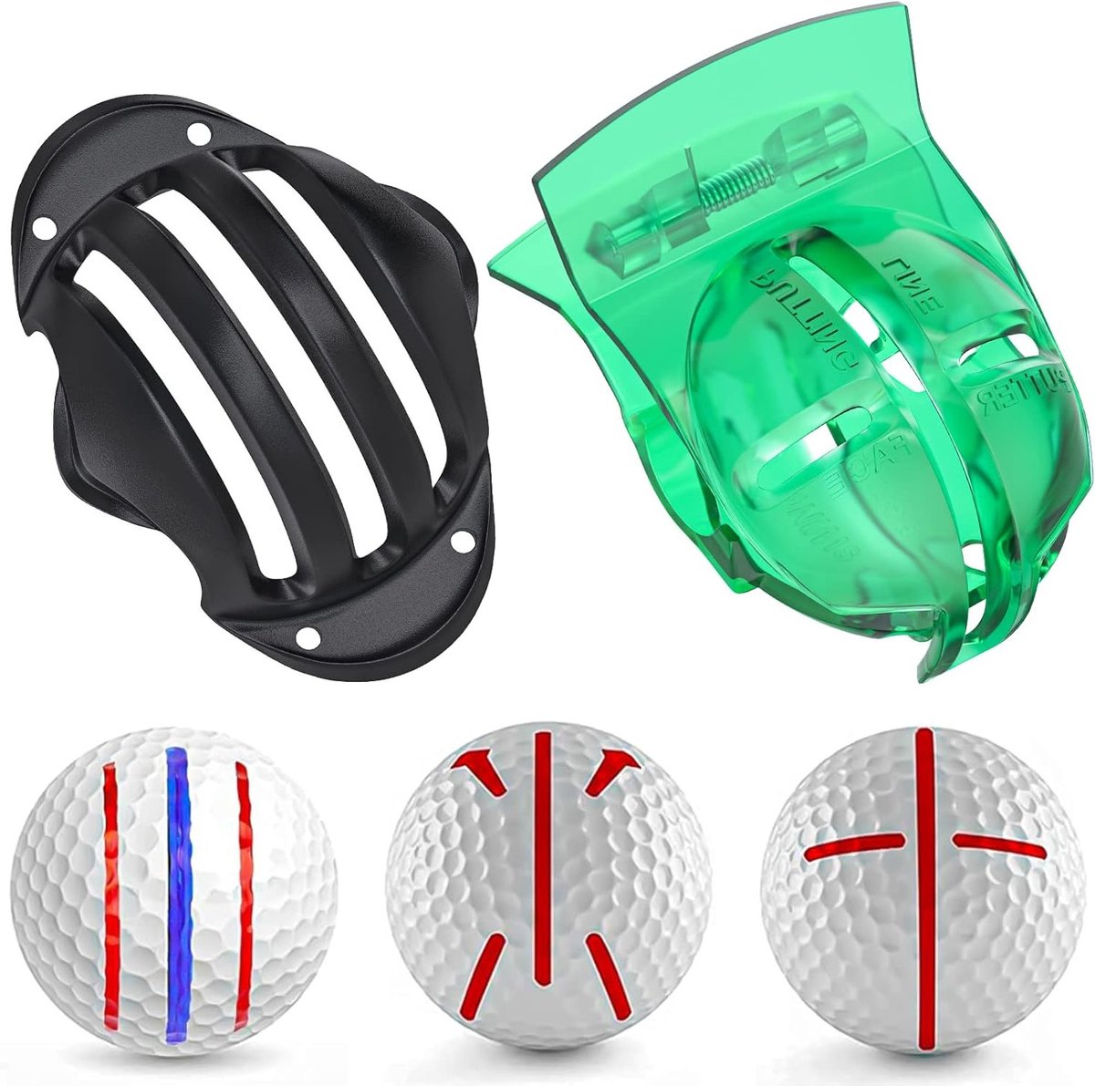 2 Stuks Golfbal Liner Sjablonen voor Putt Uitlijning met Veerklem en Tri-Lijn Patronen - Golf Tekenhulpmiddel voor Nauwkeurige Putts en Verbeterde Precisie