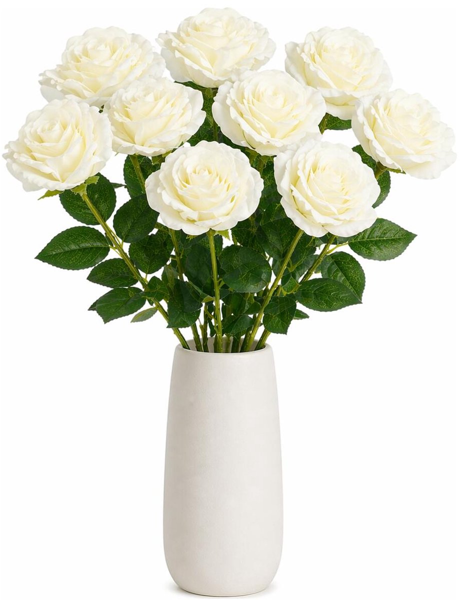 Mica Decorations Kunstbloem Roos Angel - 8x - H68 cm - ivoor wit - kunststof - stelen kunstbloemen - boeket - rozen bloemetjes Ivoorwit