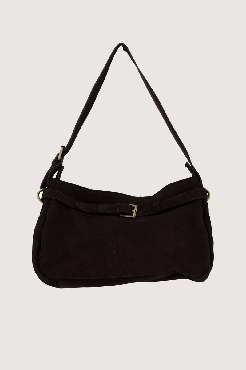 Zusss Suede Handtas Met Riempje 100% Cow Leather Choco