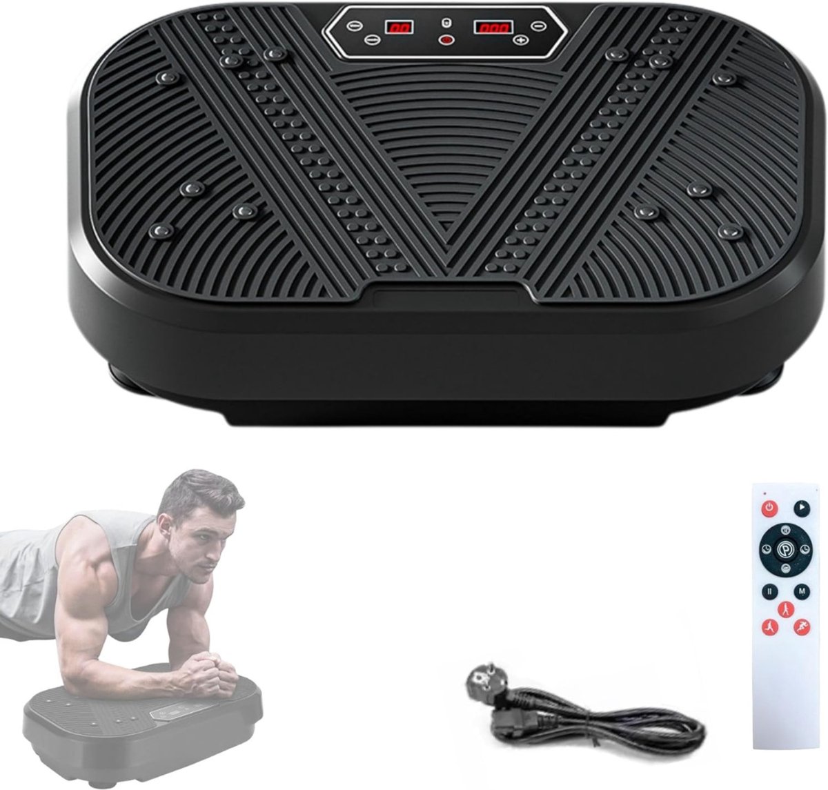 RUX® Trilplaat - Trilplaat Fitness - Vibratieplaat - 120 Vibratie Niveau's - 8 Programma's- Zwart- 52cm x 35cm x 12cm