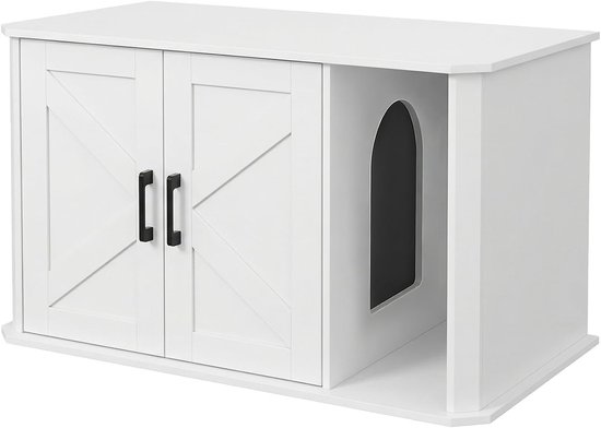 kattenbak ombouw - Kattenbakombouw van Hout - Kattenkast met Dubbele Deuren - Kattenhuis & Bijzettafel - Wit- 85 x 48 x 50 cm